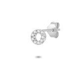 Twice As Nice Oorbel in zilver per stuk,  cirkel met witte zirkonia, 4 mm.