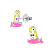 Joy|S - Zilveren zeemeermin oorbellen - roze staart