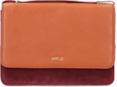 Manfield - Cognac leren schoudertas met paarse details