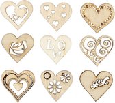 houten harten 2,8 cm blank set 45 stuks