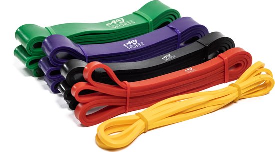 AJ-Sports Pull up bands - Weerstandsbanden - Resistance Bands - Fitness Elastiek - Set van 5 banden - 5 verschillende Weerstanden - Fitness elastiek - Crossfit - Powerlifting banden - Fitness - Inclusief draagtas