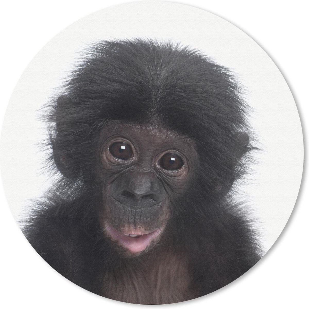 Muismat rond 30x30 cm - Mousepad Chimpansee - Dieren - Roze - Ronde muismatten