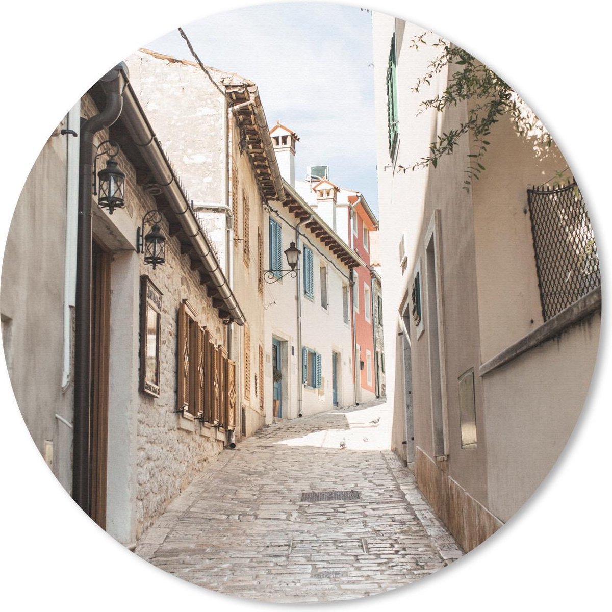 Muismat rond 40x40 cm - Mousepad Zomer - Huis - Straat - Ronde muismatten