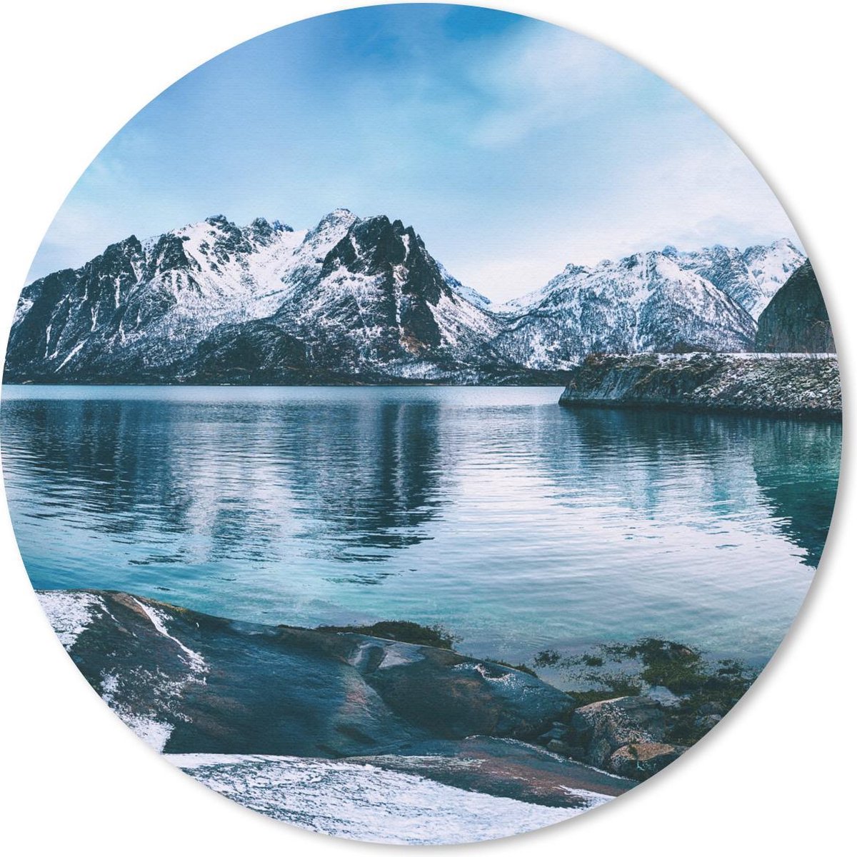 Muismat rond 50x50 cm - Mousepad Winter - Meer - Berg - Sneeuw - Ronde muismatten - Kerst - Cadeau - Kerstcadeau voor mannen en voor vrouwen