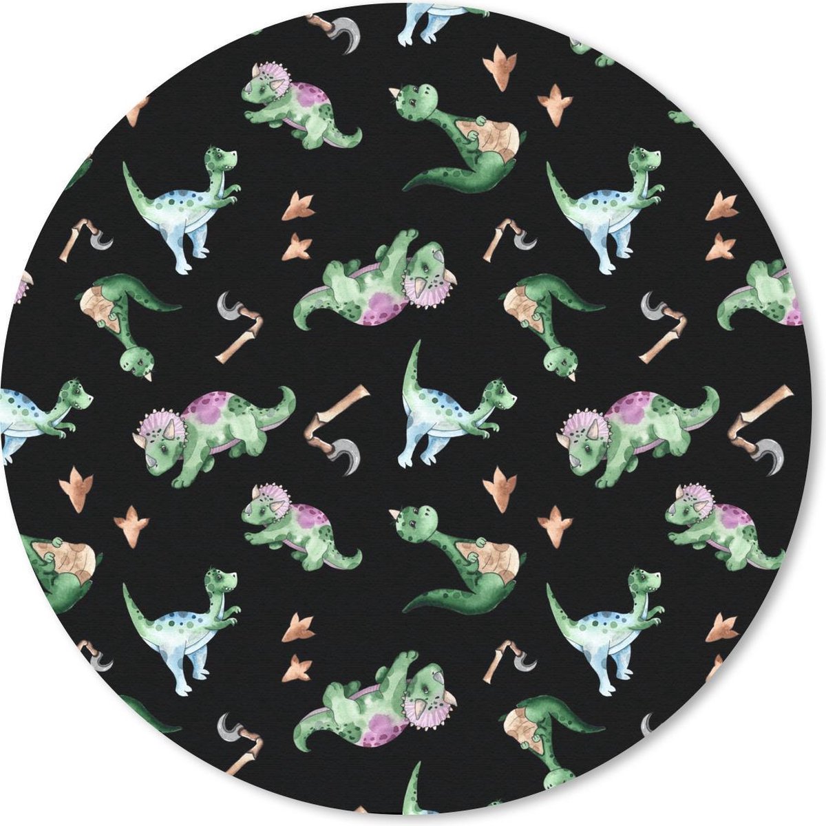Muismat rond 30x30 cm - Mousepad Kinderkamer - Zwart - Dinosaurus - Jongens - Meisjes - Kids - Ronde muismatten
