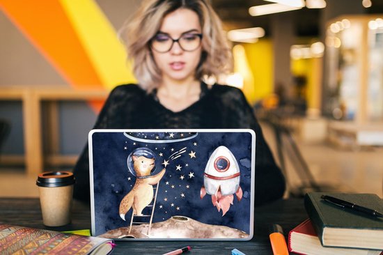 Sticker ordinateur portable - 11,6 pouces - Espace - Renard - Fusée