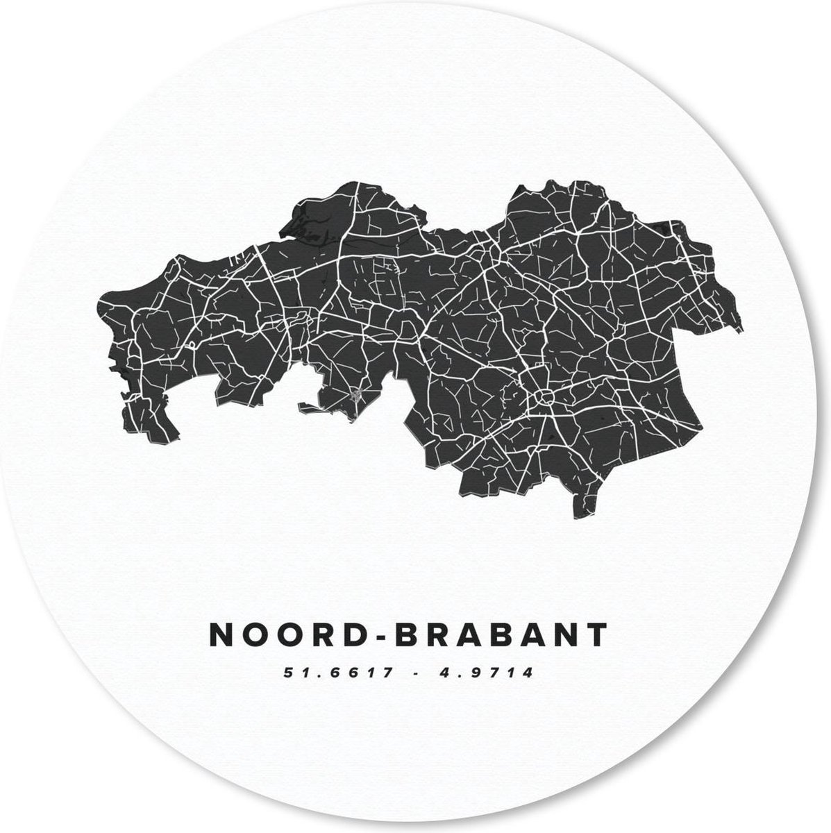 Muismat rond 30x30 cm - Mousepad Noord-Brabant - Kaart - Nederland - Ronde muismatten
