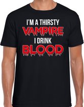 Halloween - Thirsty vampire halloween verkleed t-shirt - zwart - heren - vampier - horror shirt / kleding / kostuum XL