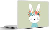 Laptop sticker - 14 inch - Konijn - Zomer - Bloemen - 32x5x23x5cm - Laptopstickers - Laptop skin - Cover