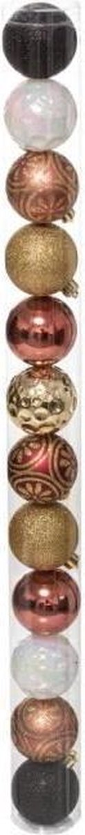 Kerstballenset 12 stuks - 6 cm - Goud/Roest/Witrose/Zwart - collectie 2022