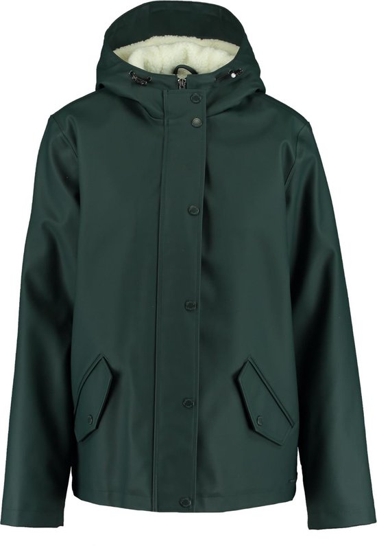 Regenjas voor dames, gevoerd met teddyfleece, regenjas voor dames, waterdicht met imitatiebont, warme Friesennerz PU windbreaker regenparka voor de winter, Rood, 42