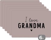 Set de table - Napperons en plastique - Citations - Énonciations - J'aime grand-mère - Grand-mère - 45x30 cm - 6 pièces - Résistant à la chaleur - Antidérapant - Coussinet - Amovible