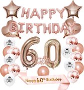 Joya Beauty® 60 Jaar Rose Goud Verjaardag Versiering | Feest Decoratie | Helium, Latex & Papieren Confetti Ballonnen