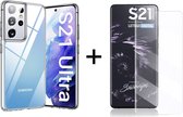 Samsung S21 Ultra Hoesje - Samsung Galaxy S21 Ultra hoesje Hardcase siliconen case transparant hoesjes back cover hoes Extra Stevig - 1x Samsung S21 Ultra Screenprotector UV