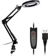 Loeplamp Met LED Verlichting - Hobbylamp - 5 × Vergroting - Lamp Met Vergrootglas - Oplaadbaar Via USB - Opvouwbaar - Met Tafelklem
