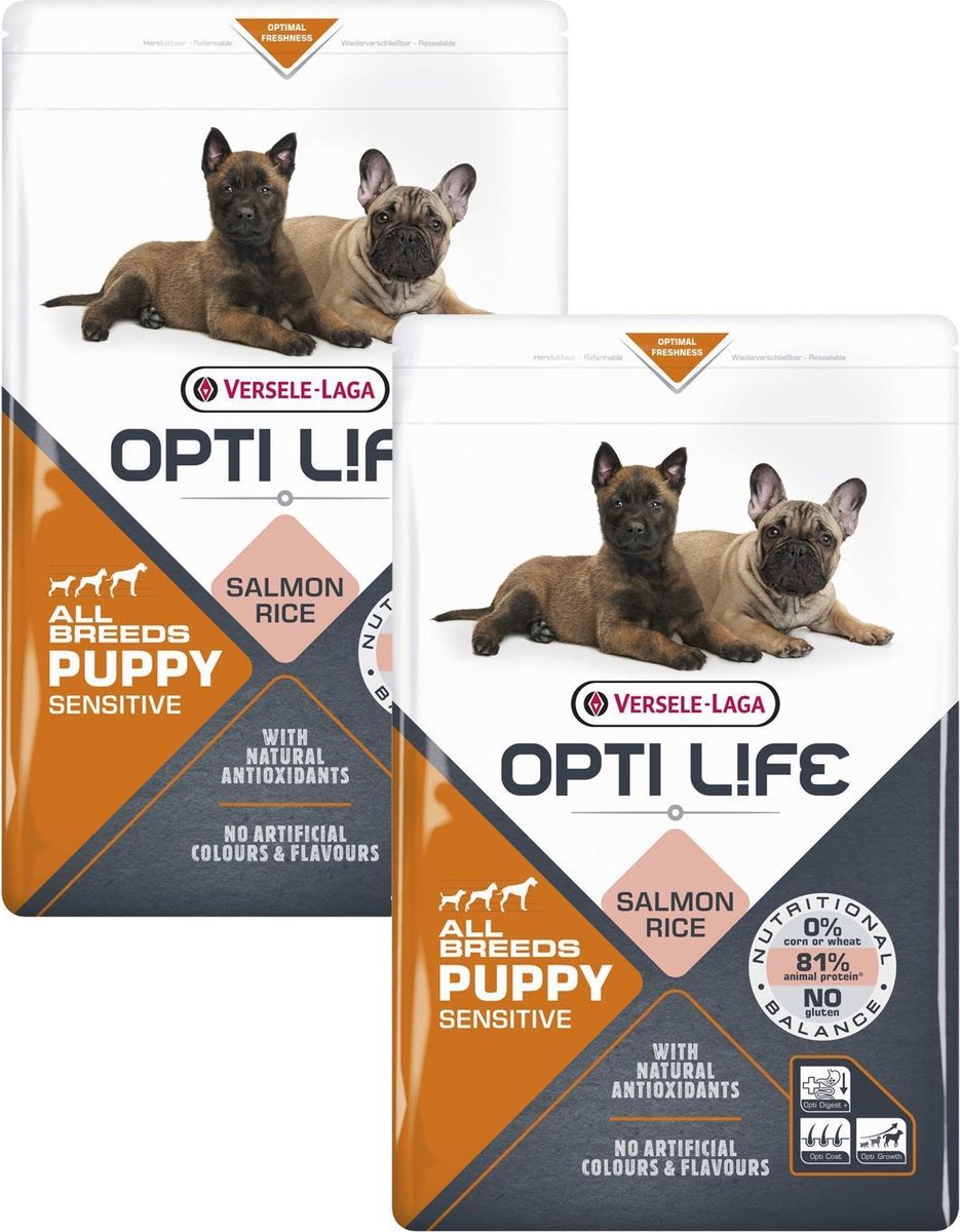 Opti Life Opti Life Puppy Sensitive All Breeds - Hondenvoer - 2 x 2.5 kg