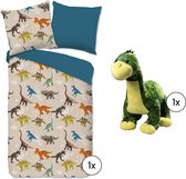 Bedtextielset Kids - Dekbedovertrek Ross + Knuffel Dino Tino