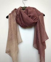 Lange dames sjaal Elodie gestipt bordeauxrood wit