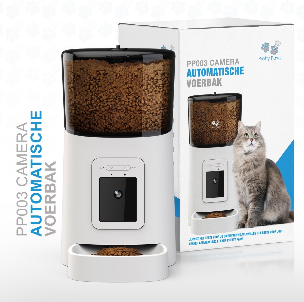 Afbeelding 2 van Pretty Paws PP003 - Camera Voerautomaat Wit - Automatische Voerbak - Slimme Voerautomaat met App - Instelbaar Voedingsschema