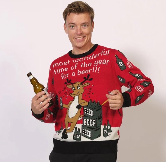 Pull de Noël laid femmes et hommes - Pull de Noël « Moment le Most merveilleux pour une bière » - Pull de Noël pour hommes et femmes Taille M