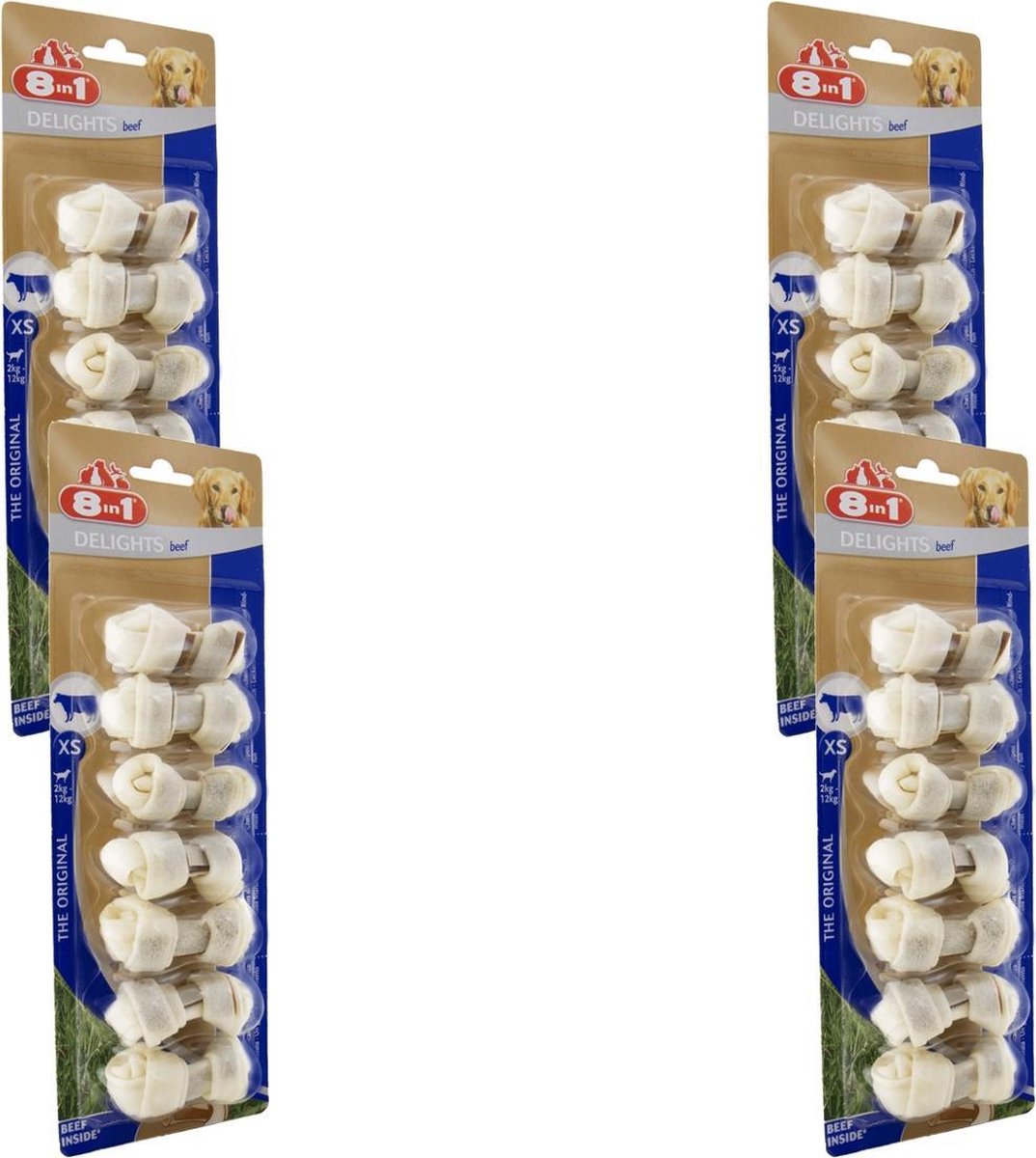 8in1 Delights Kauwknook Rundvlees - Hondensnacks - 4 x Xsmall