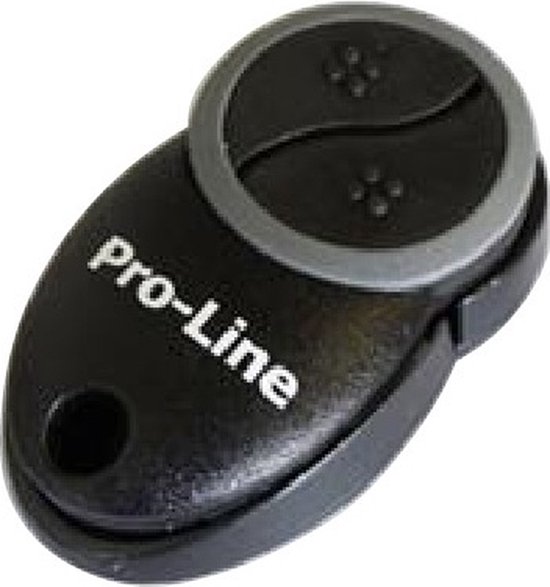 Zwarte Pro-Line afstandsbediening met twee grijze knoppen en tekst 'Pro-Line'.