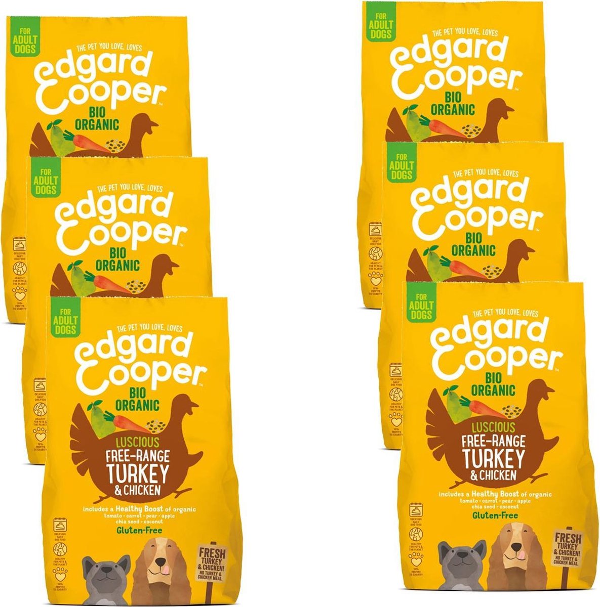 6x Edgard&Cooper Hondenvoer Bio Kalkoen - Bio Kip 700 gr