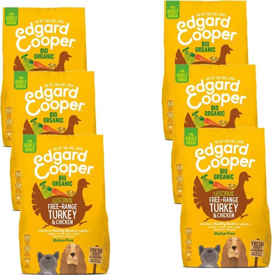 Edgard & Cooper Verse Biokalkoen & Biokip (vrije uitloop) Brok - Voor volwassen honden - Hondenvoer - 6 x 700g
