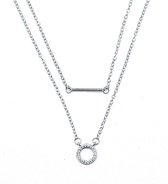 Ketting Dames- Hip Layer 2 lagen Ketting- Zilver 925- Staafje Diamant Rondje- Vrouw- LiLaLove