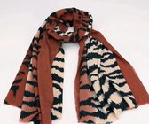 Sjaal lang en warm met tijgerprint bruin/beige/zwart 190/80cm