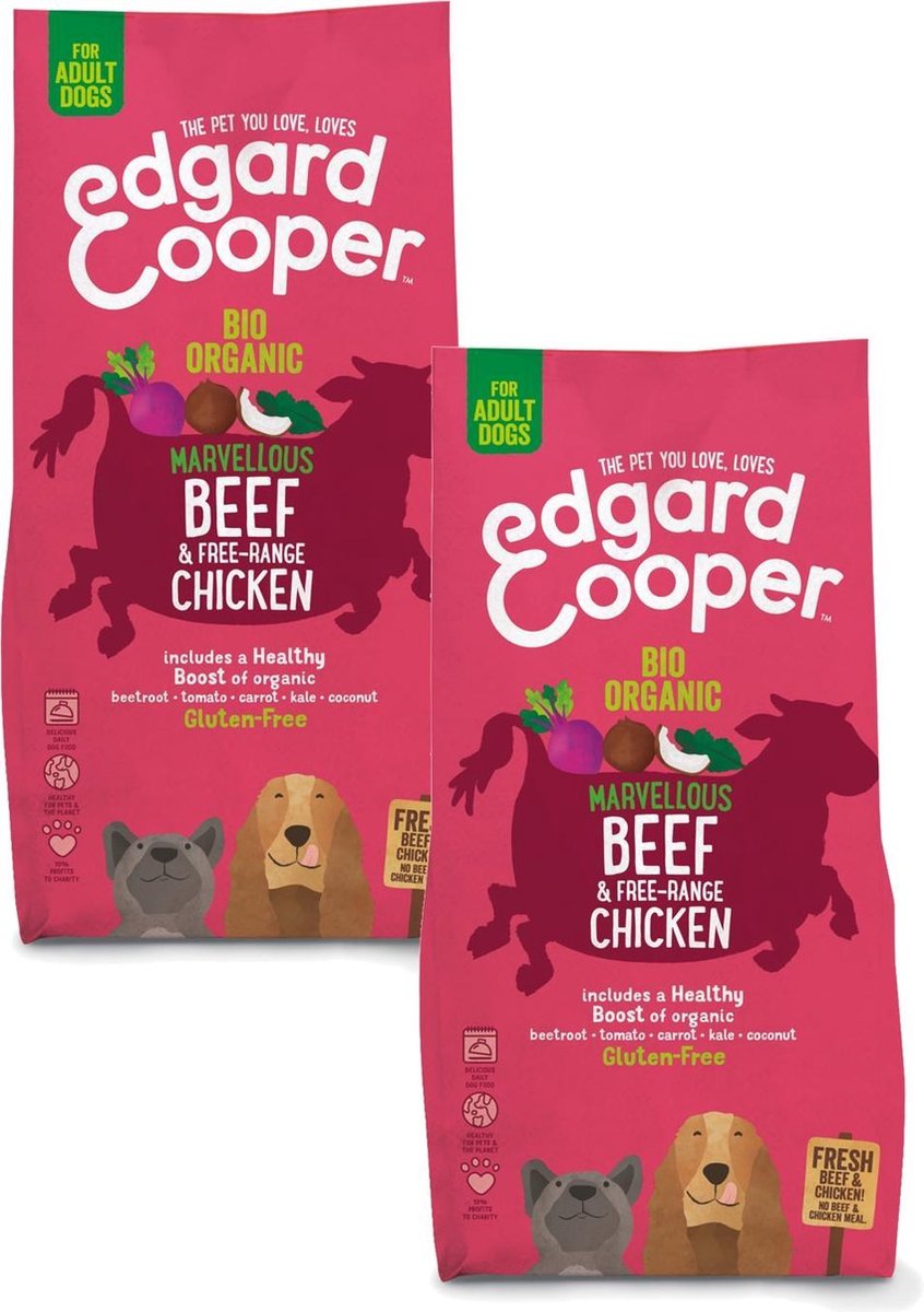 Edgard & Cooper Edgard&Cooper Bio Organic Beef Adult Rund&Kip&Rode Biet - Hondenvoer - 2 x 7 kg Biologisch