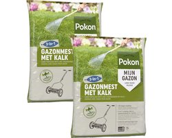 Pokon Gazonmest met Kalk - 2 x 5kg - Mest  - Geschikt voor 2 x 75m² - 120 dagen voeding - Voordeelverpakking