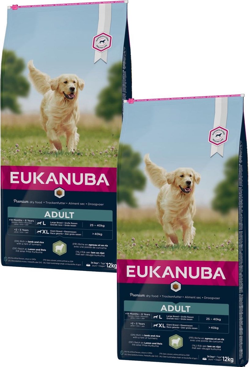 Eukanuba Adult Large Breed Lam&Rijst - Hondenvoer - 2 x 12 kg