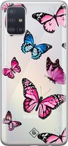 Samsung A71 hoesje siliconen - Vlinders roze | Samsung Galaxy A71 case | Roze | TPU backcover transparant