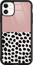 iPhone 11 hoesje glass - Stippen roze | Apple iPhone 11  case | Hardcase backcover zwart