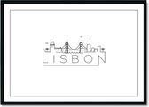 Poster - City Skyline Lisbon - 30 X 40 Cm - Zwart En Wit