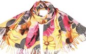 Dames lange warme sjaal kleurrijk met bloemenprint 180/70cm geel