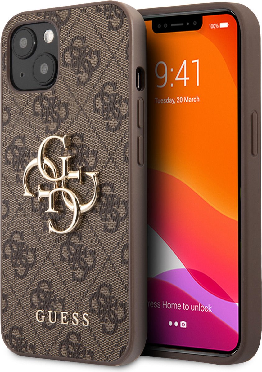 iPhone 13 Backcase hoesje - Guess - Effen Bruin - Kunstleer