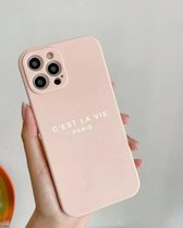 iphone 11 pro max - hoesje case -pink tekst - roze