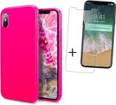 Tikawi Iphone X / XS-hoesje Roze siliconen + gehard glas Tikawi [Soft Gel] [Hoge bescherming] [Anti-kras] [Dun en licht]