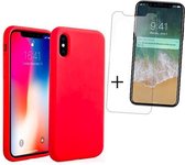 Tikawi Iphone X / XS-hoesje Rood siliconen + gehard glas Tikawi [Soft Gel] [Hoge bescherming] [Anti-kras] [Dun en licht]
