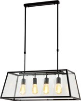 QUVIO moderne - Plafonnier - Lampe de table à manger - Siècle des Lumières - Éclairage de chambre - Éclairage de cuisine - E27 - Avec 4 points lumineux - Pour l'intérieur - 30 x 78 cm (lxl) - Métal - Zwart