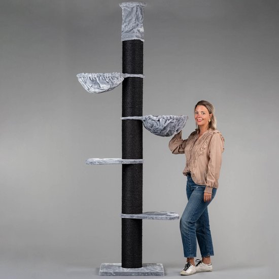 Krabpaal Plafondhoog voor Grote Katten Maine Coon Tower Blackline Lichtgrijs Grijs van RHRQuality