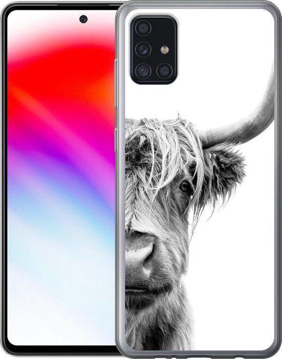 Coque Samsung Galaxy A52 5G - Scottish Highlander - Animaux - Zwart - Wit - Siliconen