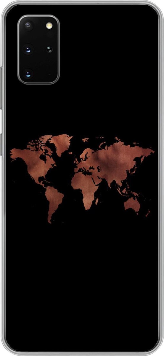 Telefoonhoesje Geschikt voor Samsung Galaxy S20 Plus hoesje - Wereldkaart - Leer - Zwart - Siliconen Telefoonhoesje Telefoonhoesje