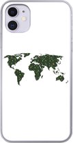 Geschikt voor iPhone 11 hoesje - Wereldkaart - Groen - Bladeren - Siliconen Telefoonhoesje