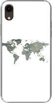 Geschikt voor iPhone XR hoesje - Wereldkaart - Groen - Wit - Siliconen Telefoonhoesje