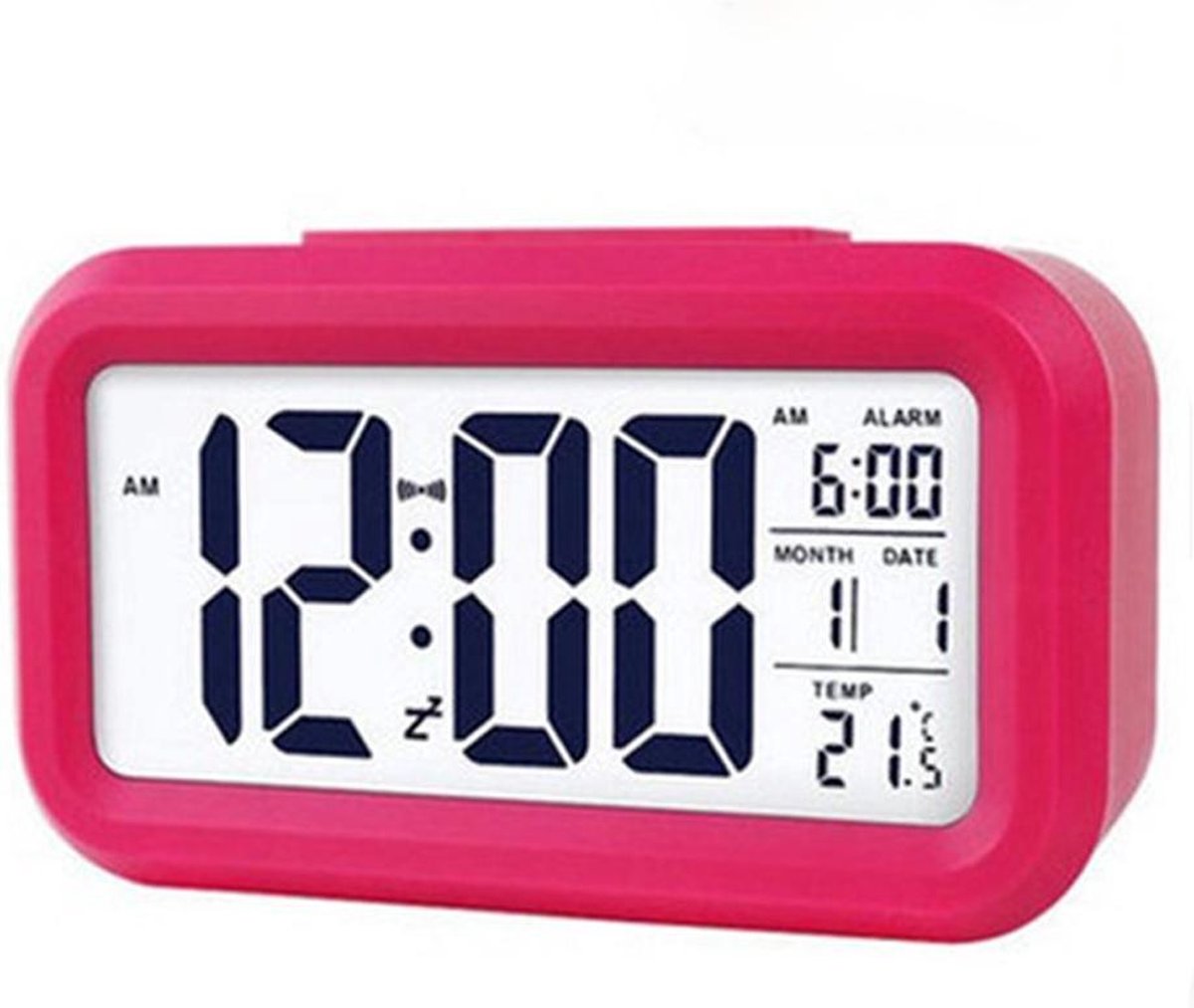 TKMARS Digitale Wekker - Alarm Klok met Temperatuur, Kalender en LED Verlichting - Roze
