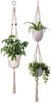 Hangpot - Plantenhanger Macrame Set van 2 - Plantenhanger met ruimte voor 3 Potten - Luxe Gevlochten Touw 100% Katoen - Duurzaam - Plantenbakken - Bloempotten - Macramé Stijl Hange