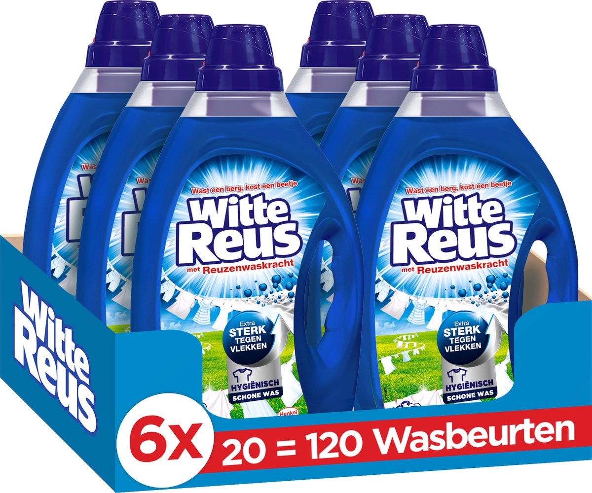 Witte Reus Gel - Vloeibaar Wasmiddel - Voordeelverpakking - 6 x 20 wasbeurten